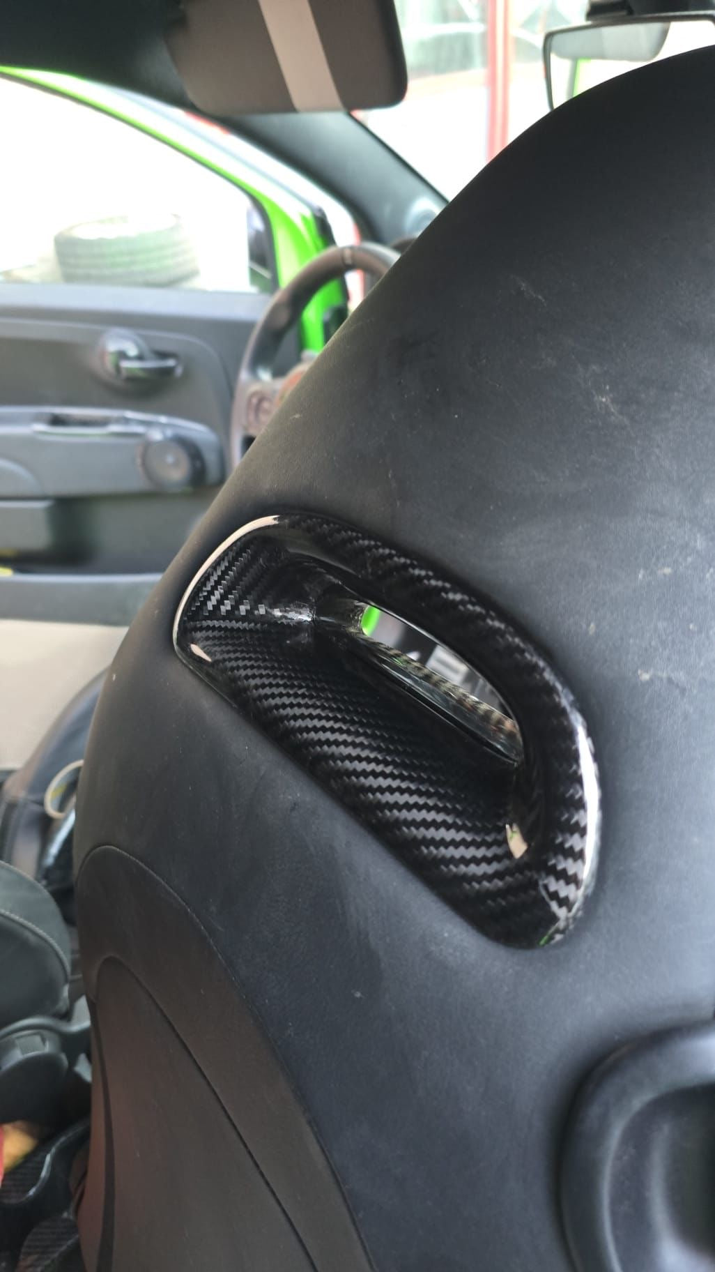 Pair of Carbon Fiber seat belt pass-through covers for Fiat 500 Abarth - 595 - 695.